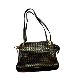 Siso Made in Italy Leather Woven Brown Shoulder Bag Excellent Condition.